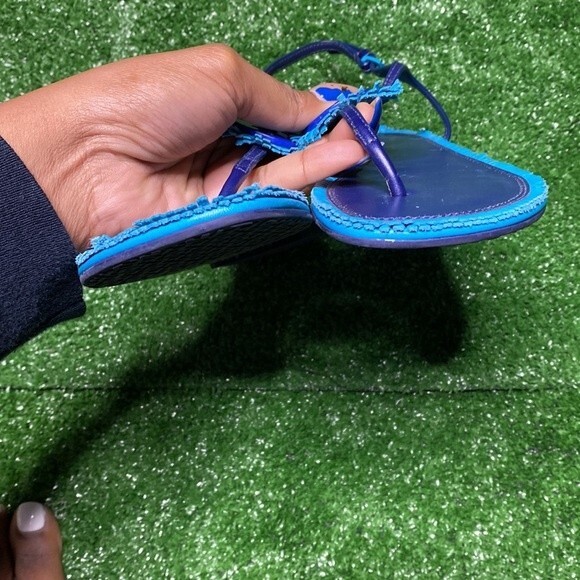 Tory Burch Miller Fringe Navy Sea Blue Thongs Sandals sz 6 - Picture 9 of 9